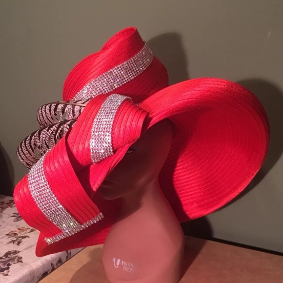 NEW STUNNING CHARM NY RHINESTONE RED CHURCH HAT - Picture 5 of 5